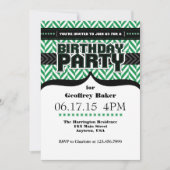 Green White Black Herringbone Birthday Invite Kaart (Voorkant)