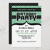 Green White Black Herringbone Birthday Invite Kaart (Voorkant / Achterkant)