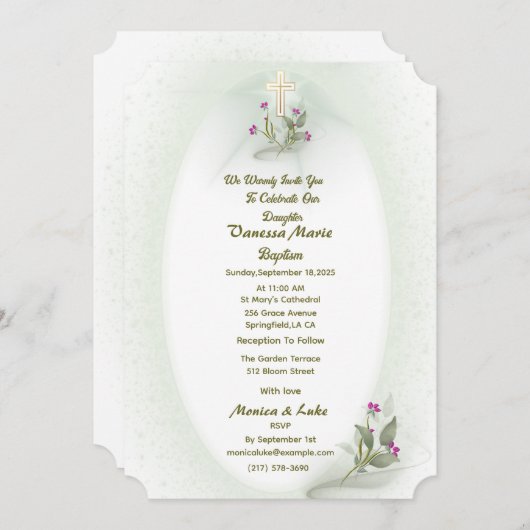 Green&White bloemendoopuitnodiging Kaart (Voorkant / Achterkant)