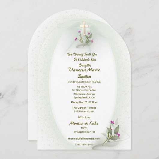 Green&White bloemendoopuitnodiging Kaart (Voorkant / Achterkant)