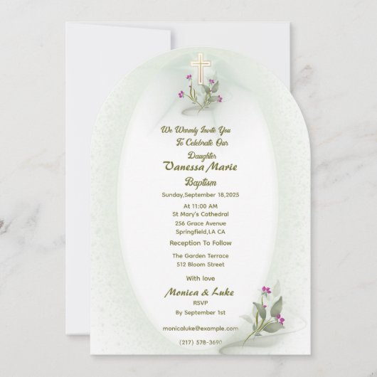 Green&White bloemendoopuitnodiging Kaart (Voorkant)