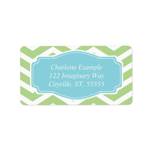 Green White Blue Chevron Personal Etiket (Voorkant)