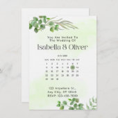 Green & White Botanical Wedding invitation Kaart (Voorkant / Achterkant)