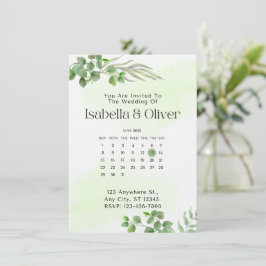 Green & White  Botanical Wedding invitation Kaart