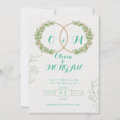 Green & White Botanical Wedding Invite Kaart (Voorkant)