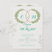 Green & White Botanical Wedding Invite Kaart (Voorkant / Achterkant)