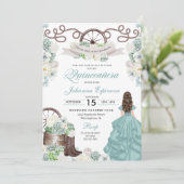 Green White Cacti Western Boots Charra Quinceañera Kaart (Staand voorkant)