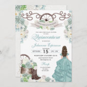 Green White Cacti Western Boots Charra Quinceañera Kaart (Voorkant / Achterkant)