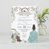 Green White Cacti Western Boots Charra Quinceañera Kaart (Staand voorkant)