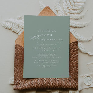 Green White Calligraphy 50th Wedding Jubileum Kaart