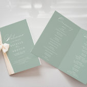 Green White Calligraphy Folded Wedding Programme Programma