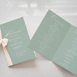 Green White Calligraphy Folded Wedding Programme Programma
