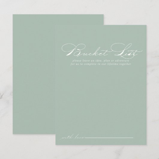 Green White Calligraphy Wedding Bucket List-kaarte Briefkaart (Voorkant / Achterkant)