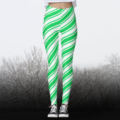 Green White Candy Cane Diagonal Stripe Kerstmis Leggings