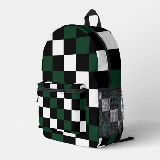 Green White Checkerboard Bedrukte Rugzak (Achterkant Hoek Rechts)
