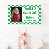 Green White Checkerboard Photo Afstuderen Spandoek (Insitu)