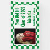 Green White Checkerboard Photo Afstuderen Spandoek (Verticaal)