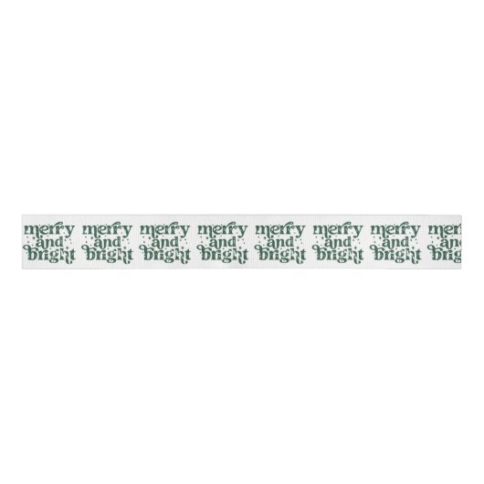 Green & White Christmas Merry & Bright Holiday Grosgrain Lint (Voorkant)