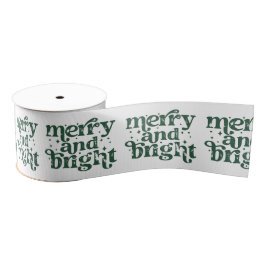 Green & White Christmas Merry & Bright Holiday Grosgrain Lint