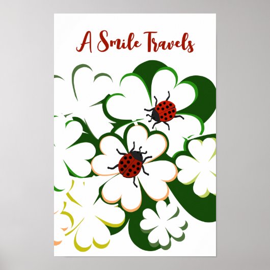 Green & White Clover Lady Bug een glimlach-reis Poster (Voorkant)