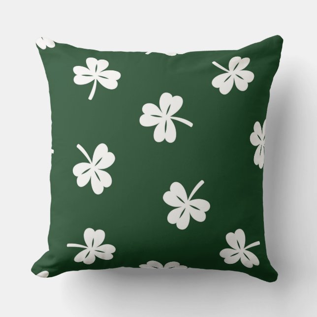 Green/White Clover St Patrick's Pillow Kussen (Voorkant)