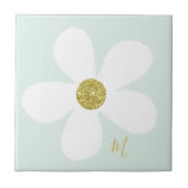 Green White Daisy Simple Floral Gold Personal Tegeltje (Voorkant)