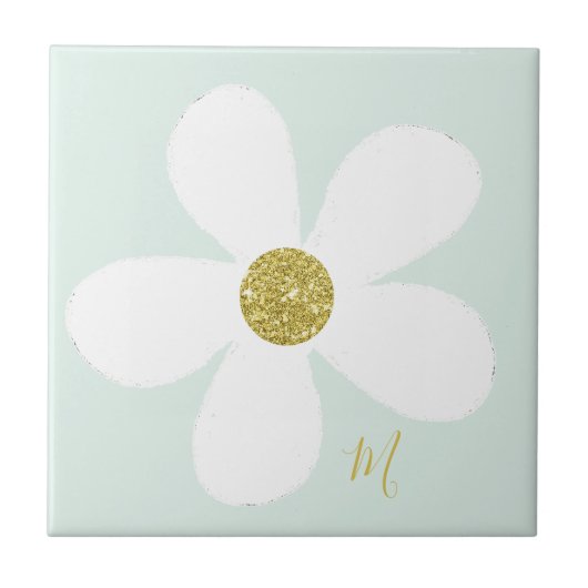 Green White Daisy Simple Floral Gold Personal Tegeltje (Voorkant)