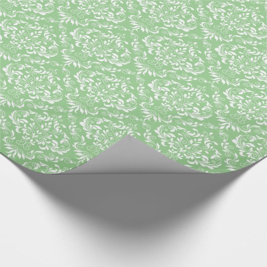 Green White Damask Pattern Cadeaupapier (Hoek)
