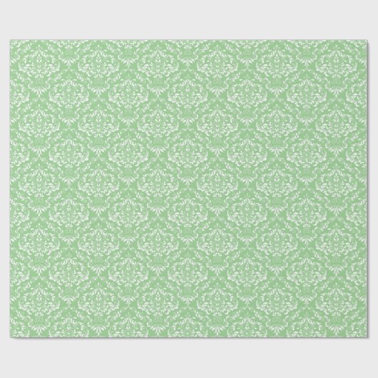 Green White Damask Pattern Cadeaupapier (Vlak)