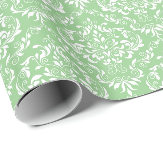 Green White Damask Pattern Cadeaupapier (Rol Hoek)