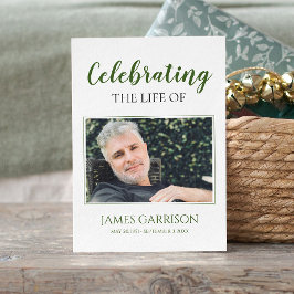 Green White Elegant Funeral Prayer Card met foto Informatiekaartje