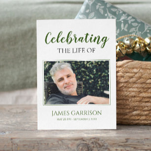 Green White Elegant Funeral Prayer Card met foto Informatiekaartje