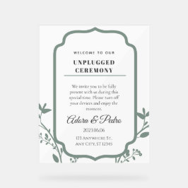 Green & White Elegant Wedding Acryl Bord