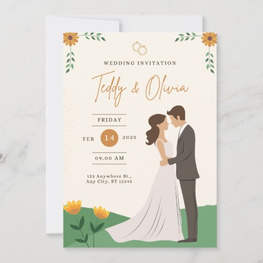 Green & White Elegant Wedding Invitation Kaart (Voorkant)
