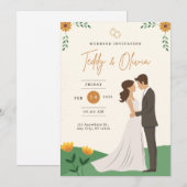 Green & White Elegant Wedding Invitation Kaart (Voorkant / Achterkant)