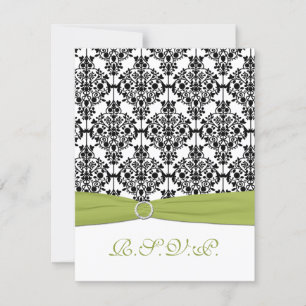 Green, White en Black Damask II RSVP-kaart RSVP Kaartje