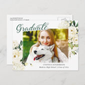 Green White Floral Afstuderen Aankondiging Briefkaart (Voorkant / Achterkant)