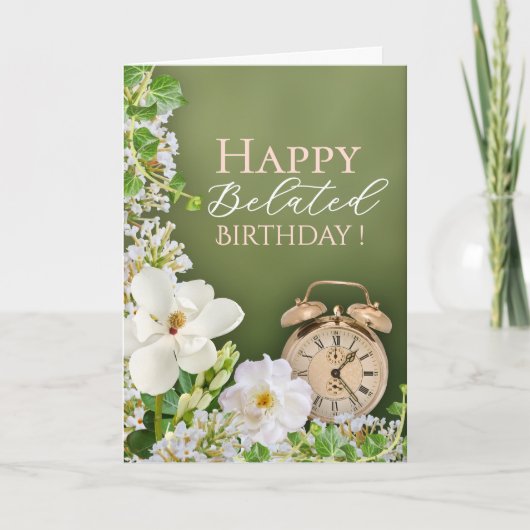 Green White Floral Botanical Belated Birthday Card Kaart (Voorkant)