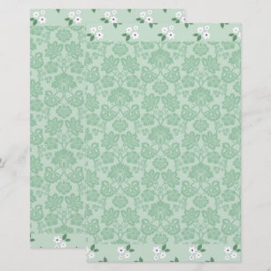Green White Floral Damask Simple Modern Briefpapier