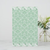Green White Floral Damask Simple Modern Briefpapier (Staand voorkant)