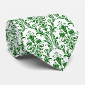 Green White Floral Damask Stropdas (Opgerold)