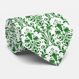 Green White Floral Damask Stropdas