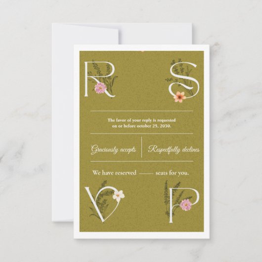 Green & White Floral Decorative RSVP Wedding  (Voorkant)