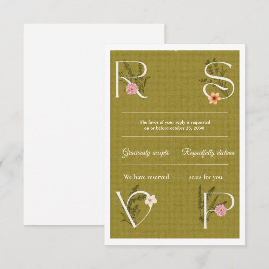 Green & White Floral Decorative RSVP Wedding  (Voorkant / Achterkant)