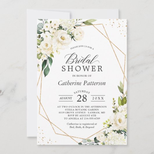 Green White Floral Gold Geometric Vrijgezellenfees Kaart (Voorkant)