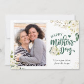 Green White Floral Happy Moederdag Photo Kaart (Voorkant)