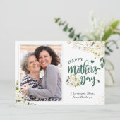 Green White Floral Happy Moederdag Photo Kaart (Staand voorkant)