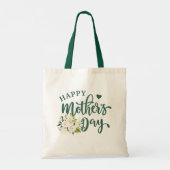 Green White Floral Happy Moederdag Tote Bag (Achterkant)