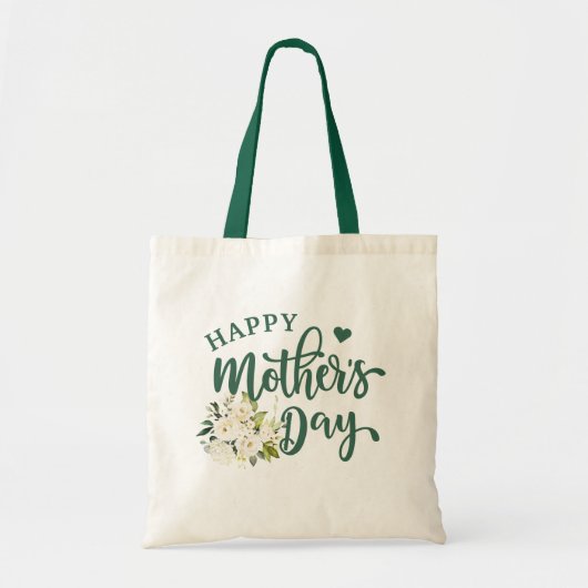 Green White Floral Happy Moederdag Tote Bag (Voorkant)