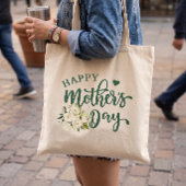 Green White Floral Happy Moederdag Tote Bag